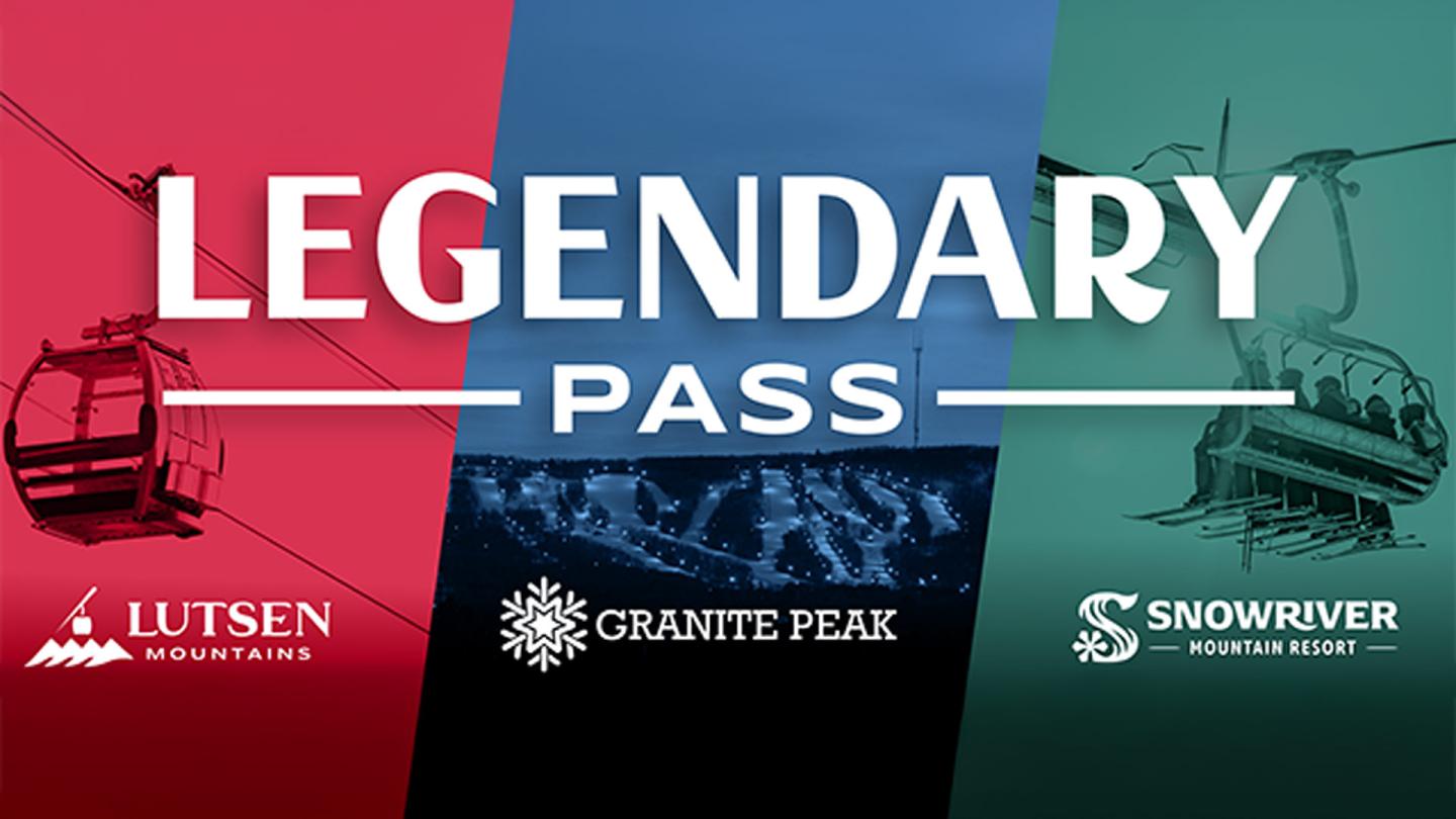 Legendary Pass logo with ski lifts and mountains in three colored panels.
